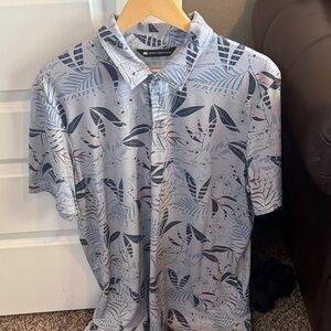 Travis Mathew Leaf Print Polo - Blue, Gray, and Pink